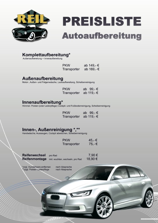 Innen- Außenaufbereitung,Autoreinigung, Reifenwechsel, Nanoversieglung, Posterreinigung, Lederpflege